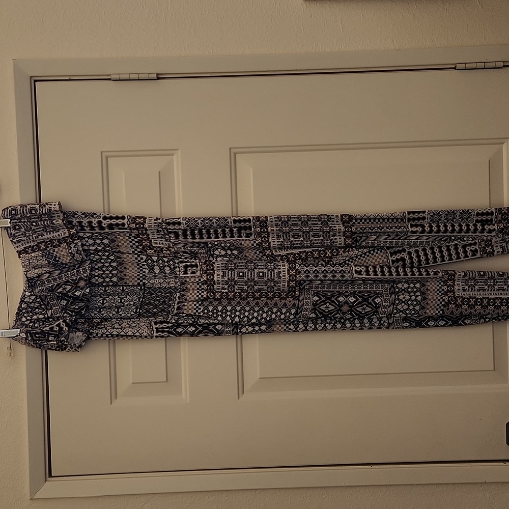 Empire ruffle tube jumpsuit, juniors size large ethnic print knit rayon